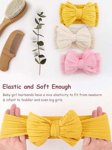 DRESHOW 3 Pack Baby Headbands for Girls Newborn Baby Nylon Headbands with Bows Hair Accessories, 3 Pack Bow Style 85-07 - Image 4