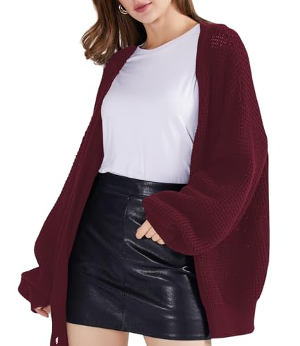 Image of QUALFORT Women's Oversized 100% Cotton Cardigan Sweater | Long Sleeve V Neck Button Down Open Front Knit Outerwear