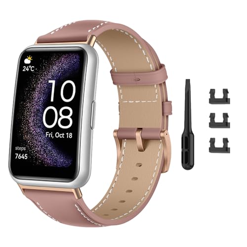 Niboow Leather Adjustable Watch Band for Huawei Watch Fit - Pink, 2 cm