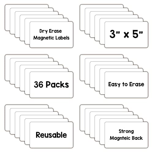 Imagame Dry Erase Magnets, Blank Magnetic Dry Erase Labels, 36-Pack, Erasable Magnets For Whiteboard, Multipurpose White Magnetic Labels To Write On For Classroom, Home, Education, Office, 3" X 5" #TOP1