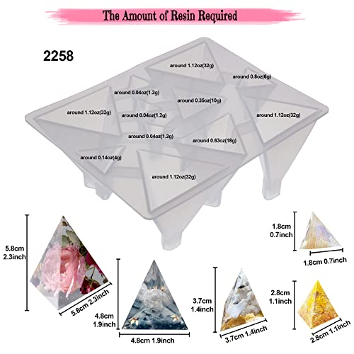 Funshowcase Pyramid Cone Cube Geometric Resin Silicone Molds Pack Of 4 Trays, 100Ml-Rubber-Measuring-Cup, 50-Wood-Stir-Sticks #TOP4