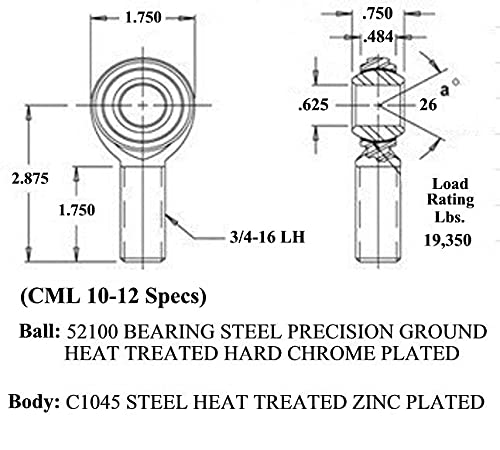 QSC 5/8 X 3/4-16 Economy 4-Link Rod End Kit with 5/8 Steel Cone Spacers, Rod End, Heim Joint