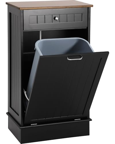 Tilt Out Trash Bin Cabinet Dog Proof Trash Can Holder Kitchen Island Without Garbage Bin or Tilt Out Laundry Hamper (Black)