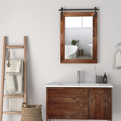Image of COGOOD Bathroom Mirrors for Over Sink - 26 inch X 17 inch Farmhouse Barn Door Wall Mirror for Bathroom, Living Room, Entryway Wall Decorative Brown