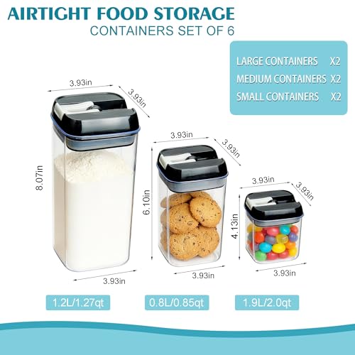 Tenrry 6-Piece Airtight Food Storage Containers with Lids - BPA-Free Kitchen Pantry Canisters for Cereal, Pasta, Snacks, Candy & Dry Foods, Stackable Space-Saving Design — view 3