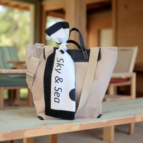 Cute Crossbody Bag for Women Large Canvas Tote Bag with Zipper and Black Top Handle Three Interior Pockets with Removable Scarf2