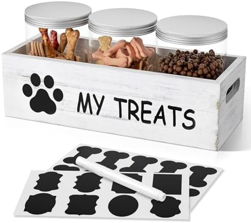 Dog Treat Container for Countertop - Dog Food Storage with 3 Jars...