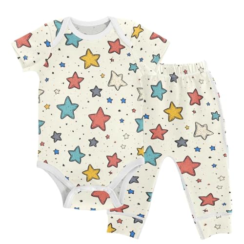 vvfelixl Unisex Short Sleeve Baby Pants Sets,Cartoon Sketch Stars Baby Bodysuits Set,Babys Layette Sets Clothes for 18-24M