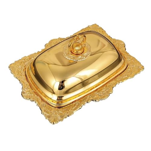 UZAMIRLEX mantequera con Tapa Caja for Guardar quesos de aleación Dorada (20 x 15 x 10,2 cm)