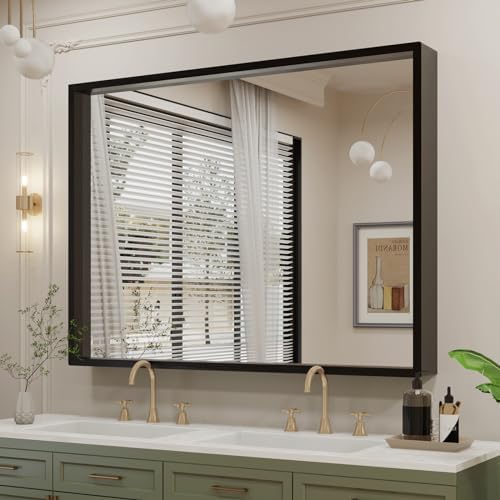 Specchio bagno 75 cm nero spazzolato con cornice in alluminio - Talas