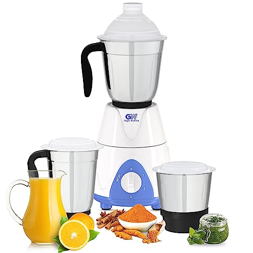GIGAWATTS 1000W All-in-One Mixer Grinder Blender Heavy Duty Electric Mixy, 3 Stainless Steel Jars with Leak Proof Lid 3 Speed Control 21000 RPM (1 Yea