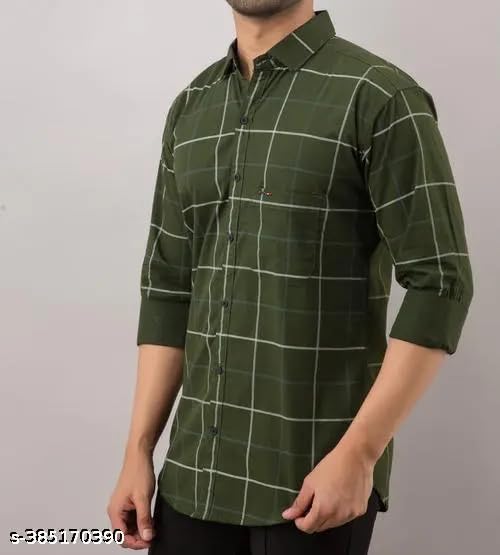 Image of Men's Cotton Casual Shirt, Brown, Full Sleeves, Regular Fit