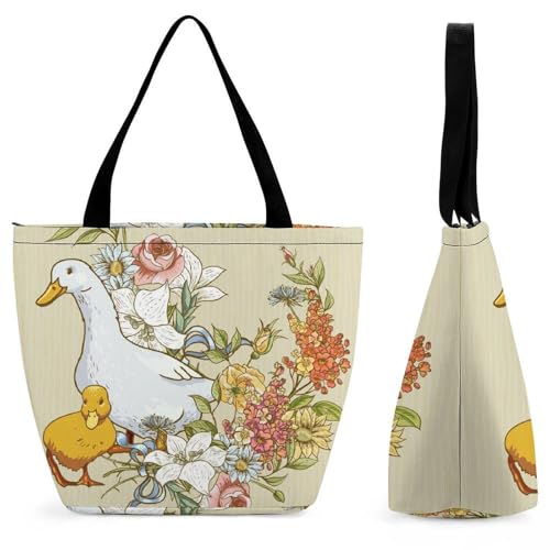 Sac à bandoulière canards et fleurs grand format pour ranger tous vos essentiels de voyage
