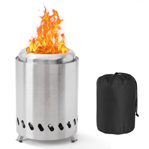 Feuerschale Rauchfreie, Mini Feuerschalen 14x14x20cm Edelstahl Tragbar Feuerstelle für Pellets & Holz, Raucharmer Tischkamin Outdoor mit Funkenschutz & Aufbewahrungstasche für Garten, Balkon & Camping