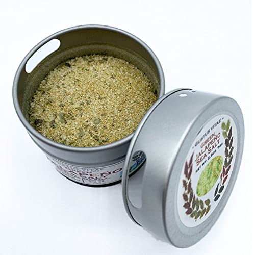 Gustus Vitae - Green Jalapeño Sea Salt - Non Gmo - Magnetic Tin - 2.6 Ounce - Authentic Craft Gourmet Seasoning - Crafted In Small Batches #TOP1