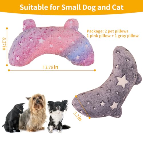 Image of Marchul 2pcs Cat Pillow, Soft Dog Pillow for Small Dog, Cat Calming Pillow for Better Sleep, Glow in The Dark Dog Neck Pillow, Machine Washable (Pink+Grey)