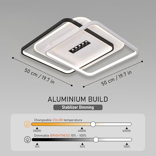 Image of Smartway Pietro Square 130W Modern LED Chandelier | 50 CM Ceiling Light Chandelier| 3 Color Modes | Luxury Square Chandelier for Living Room, Dining, Bedroom, Hall, Kitchen & Office