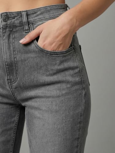 Image of Urbano Fashion Women's High Rise Straight Fit Washed Jeans Non-Stretchable