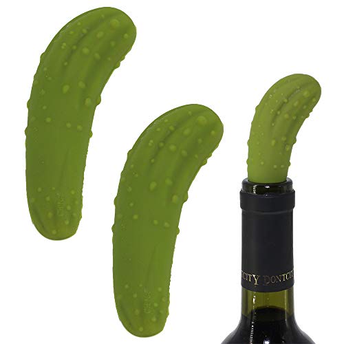 2 Packs Funny Pickle Wine Stoppers, Decorative Wine Gifts, Air Tight Reusable Silicone Bottle Stopper, Cute Wine Gadget, Unique Wine Lovers Gift, Fun Beverage Accessories For Party, Home, Bar #TOP17