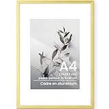 Affichage en plusieurs tailles : ce cadre A4 doré en aluminium offre une taille polyvalente pour les images au format 21 x 29,7 cm sans passe-partout ou 13,9 x 20 cm avec passe-partout. Le panneau de fibres épais et dur à haute densité à l'arrière du cadre assure la stabilité.