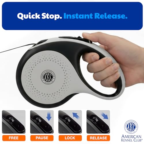 American Kennel Club Heavy Duty Retractable Dog Leash, 16.4ft, Tangle-Free, Ergonomic Grip, One-Hand Brake, for Medium & Large Dogs up to 110 lbs Gray by American Kennel Club - Image 4