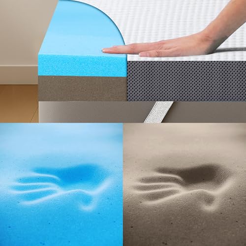 MKS Surmatelas de luxe en mousse gel 120 x 200 cm - 2 en 1 H3/H4 avec confort 5 couches - Antidérapant et respirant - Surmatelas ergonomique pour dormir sur le côté, le dos et le ventre