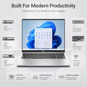 Dell 16 DC16251 Touchscreen Laptop, Intel Core 7 150U (10-Core, Up to 5.4 GHz), 32 GB DDR5 RAM, 1 TB SSD, 16" FHD+ IPS 300 Nits Display, Copilot AI, Fingerprint, Backlit KB, Wi-Fi 6E, Windows 11 Pro — photo 5 of 6