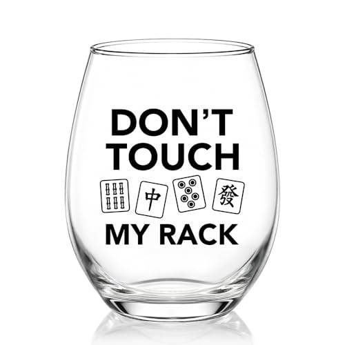 PUVOXHO Don’t Touch My Rack Stemless Wine Glass 15oz Funny Gamer Gift Glass for Men Women, Mahjong Game Lover Wine Glass for Birthday Christmas Party, Drinkware Clear Glasses Gifts for Friend