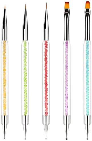 Sularpek Nail Art Brushes, 5 PcsDouble-Ended Brush and Dotting Tool Kit, Nail Art Point Drill Drawing Brush Pen, Uv Gel Nail Brush, for Nail Art Design, Painting Detailing