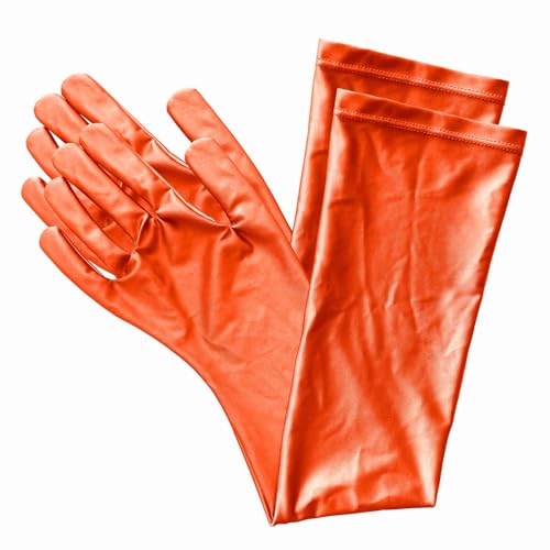AMORESY Elbow-Length Gloves – Shiny Stretch Opera-Style Arm Sleeves for Party, Performance, Cosplay & Fashion (Orange)