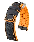 hirsch performance st. gallen Farbe schwarz / orange HIRSCH Performance  Ersatzband Uhrenarmband aus Leder/Kautschuk schwarz/orange Segeltuchoptik 30955S, Stegbreite:22mm