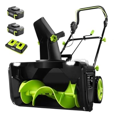 SnapFresh Electric Snow Blower Cordless - 2 x 20V 20 Inch Brushless Snow Blower with 5.0Ah Battery x 2 and Fast Charger, Built-in Dual LED Headlights