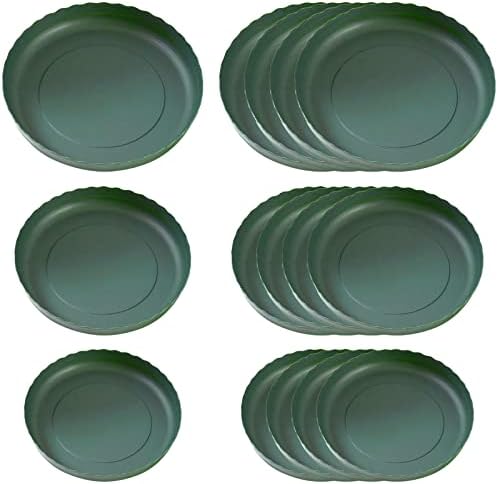 Misazy Plant saucers, Set of 15 Green Plant Tray - Plant Pot Saucers and Plant Pot Trays in 3 Sizes (14cm, 16cm, and 18cm) - Surface Protection for Household Plants