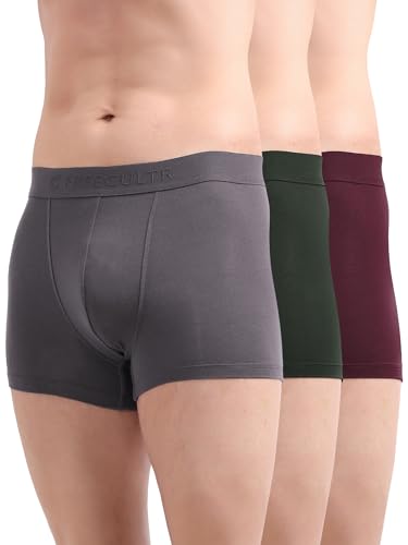 Freecultr Men's Underwear Micromodal Airsoft Trunk – Ultra Soft, Sweat Proof, Non-Itch, No Chafing, Anti Bacterial Fabric (Pack of 3) | Mens Underwear