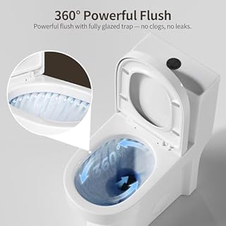 DeerValley Small One Piece Toilet with Soft Closing and Seat Black Flush Button 12 Inch Rough-In Compact Toilets for Tight Spaces