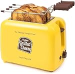 Grille-pain Nostalgia Deluxe pour sandwichs au fromage grillé avec paniers de grillage faciles à nettoyer - Molette de réglage de la cuisson et fentes extra larges - Jaune