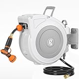 Giraffe Tools Retractable Garden Hose Reel 1/2" x 65 ft Water Hose Reel, Any Length Lock, Swivel Bracket, with 9-Function Sprayer Nozzle, Heavy Duty