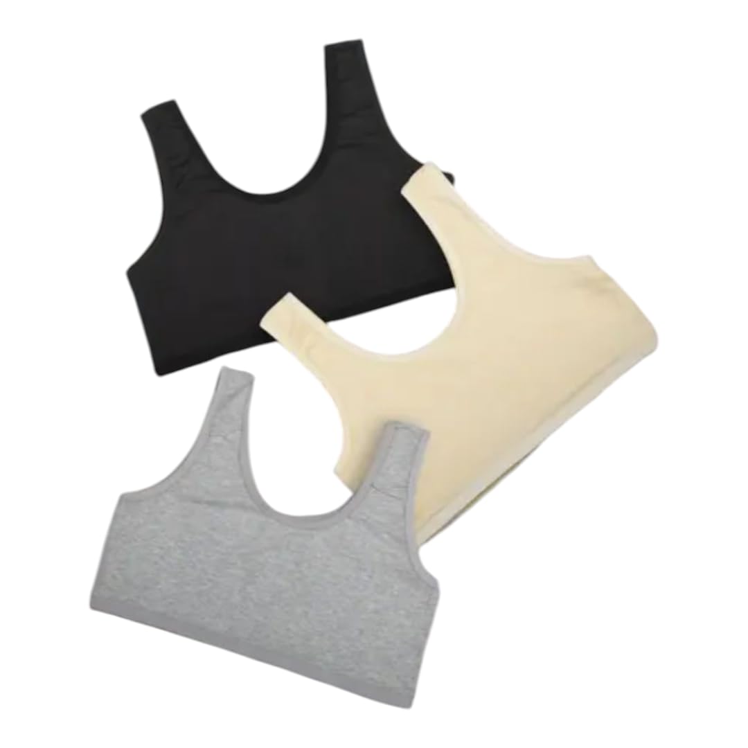 Girls Cotton Sports Bra, Non-Padded, Full Coverage, Regular Broad Strap, Pack of 3, Training Bra for Gym Yoga Workout-image-19