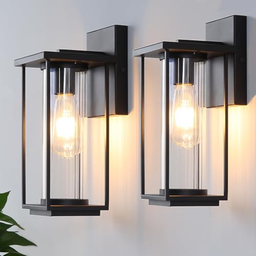 IDPUSEN Outdoor Lights for House, Large Porch Wall Lights Outdoor, Black Wall Sconce Lamp, Exterior Front Wall Lights, Waterproof Anti Rust Outside Coach Lights for House, Patio, Garage