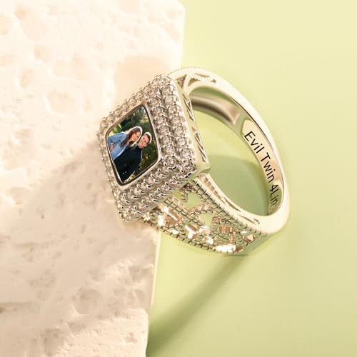 Custom Photo Ring - Personalized Square/Heart/Round Picture Ring with Engraved Name,Memory Gift for Women family Couple Friends Birthday Anniversary4