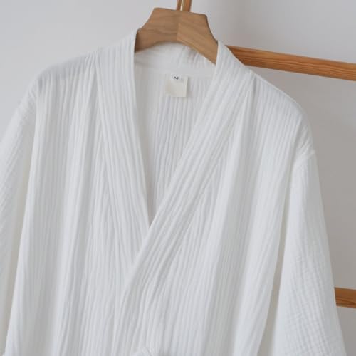 Japanese Kimono Pajamas for Women and Men, 100% Cotton Gauze Bathrobe, Mid-Length Lightweight Loungewear for Spring Summer4