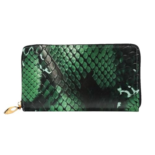 Green Snakeskin Women Wallets Leather Zip Around Clutch Purses Waterproof Credit Card Holder With Phone Holder Ladies Travel Coin Purse