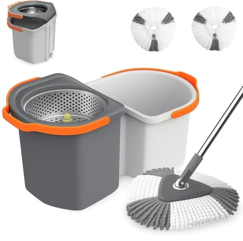 Image of EXVITO EasyWring Microfiber Mop & Bucket Floor Cleaning System - Hands-Free Wringing, Super Absorbent Microfiber Heads (2 Refills) Deep Cleaning for Home & Office Use - SIMPAL Grey