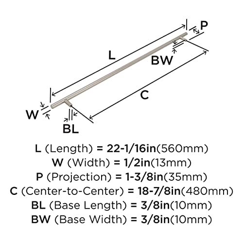 Image of Amerock 18-7 /8 inch Bar Pulls Polished Nickel Drawer Pull | 18-7 /8 inch (480mm) Center-to-Center Mounting Distance and 22-1 /16 inch Overall Length, Durable Carbon Steel Cabinet Hardware