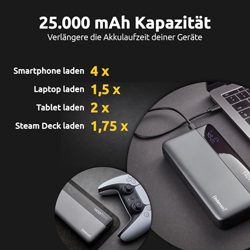 Intenso Powerbank HE25000 140W Power Delivery, 25000mAh Externer Akku, Schnellladung für MacBook, iPhone, Samsung Galaxy, iPad… – Ansicht 2