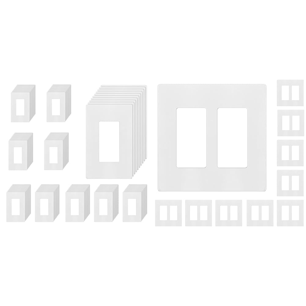 ENERLITES Screwless Decorator 1-Gang & 2-Gang Wall Plates Child Safe Outlet Covers, Sizes 4.68"x2.93" & 4.68"x4.73", Polycarbonate, SI8831-40PCS & SI8832-10PCS, White