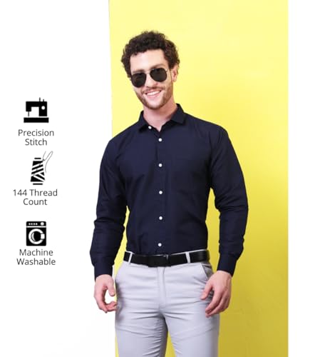 Image of CONTRARY Men's Pure Cotton Solid Stylish Casual & Formal Wear Shirt | Stylish Regular Fit Full Sleeve Comfortable Office Party Trendy Shirt - Multi Color