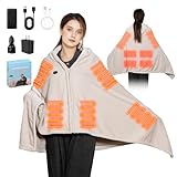MIMYTH Cordless Heated Blanket with Hood, Rechargeable Wearable Heated Blanket Battery Powered with 20000 mAh Battery, 9 Heating Zones, 3 Levels, Portable Heated Throw Blanket, Camping