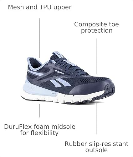 Reebok Reebok Work Women's Flex Trainer Work with Elevated Ease On/Off Navy and Sky Blue Composite Toe Shoe