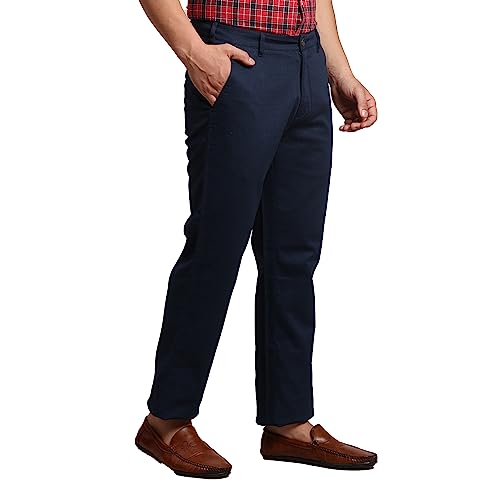 Image of Colorplus Men's Cotton Blend Solid Piece Dyed Pattern Tailored Fit Flat Front Casual Trouser